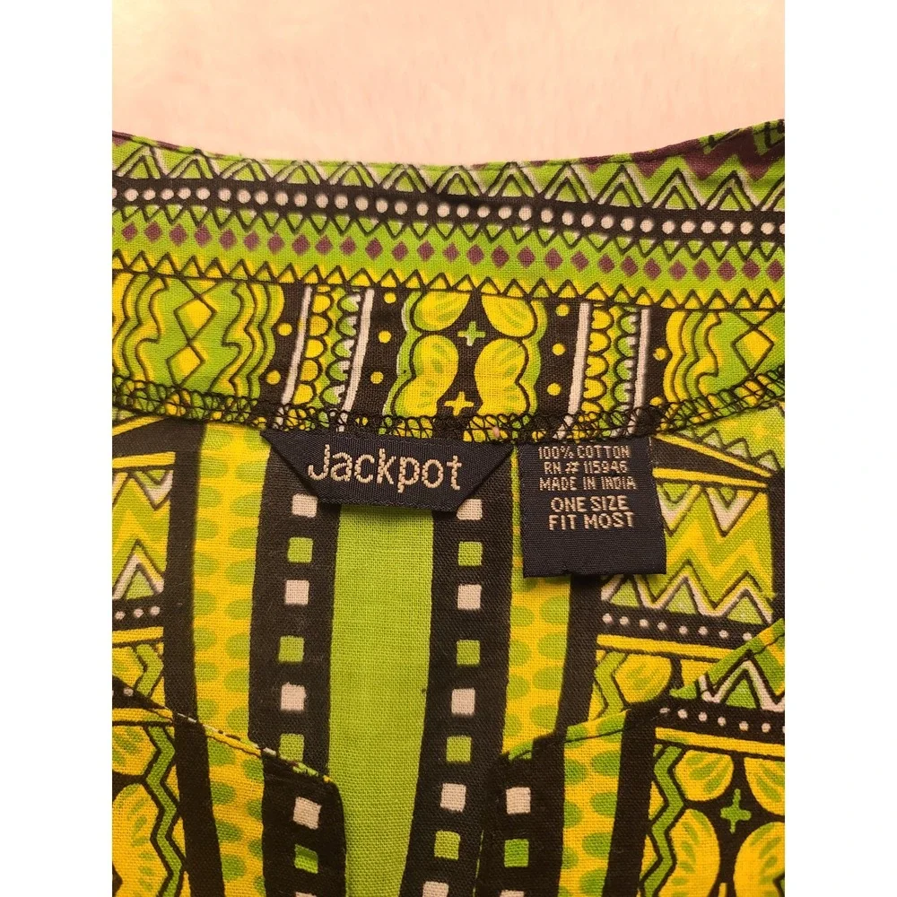 Jackpot Dashiki Shirt Orange‎ Cotton African Print V-Neck Tunic One Size OSFM